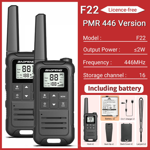 2pcs Baofeng F22 Mini Walkie Talkie PMR FRS – Long Range & Rechargeable