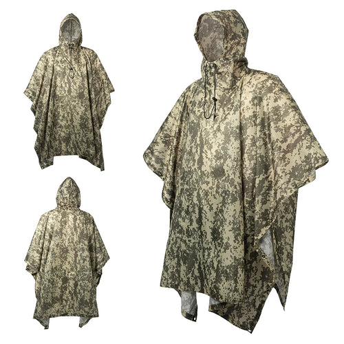 Men’s Military Waterproof Camo Raincoat – Impermeable Zipper Poncho