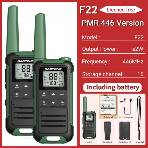 2pcs Baofeng F22 Mini Walkie Talkie PMR FRS – Long Range & Rechargeable