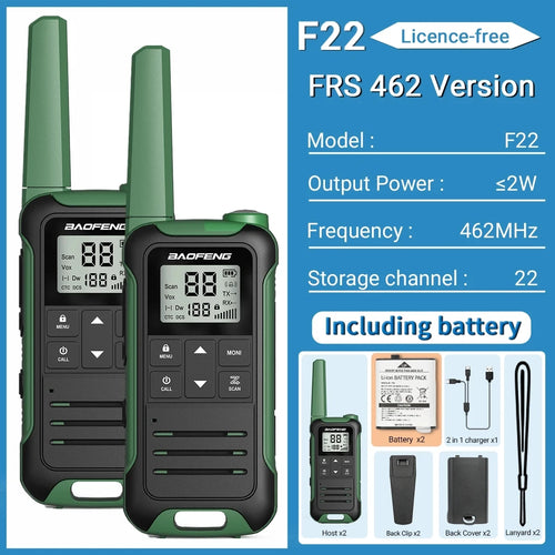 2pcs Baofeng F22 Mini Walkie Talkie PMR FRS – Long Range & Rechargeable