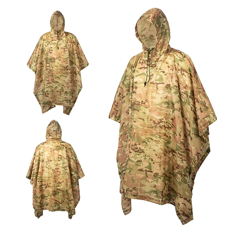 Men’s Military Waterproof Camo Raincoat – Impermeable Zipper Poncho