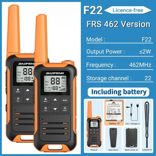 2pcs Baofeng F22 Mini Walkie Talkie PMR FRS – Long Range & Rechargeable
