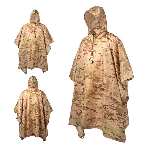 Men’s Military Waterproof Camo Raincoat – Impermeable Zipper Poncho