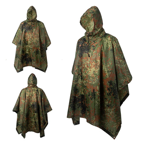 Men’s Military Waterproof Camo Raincoat – Impermeable Zipper Poncho