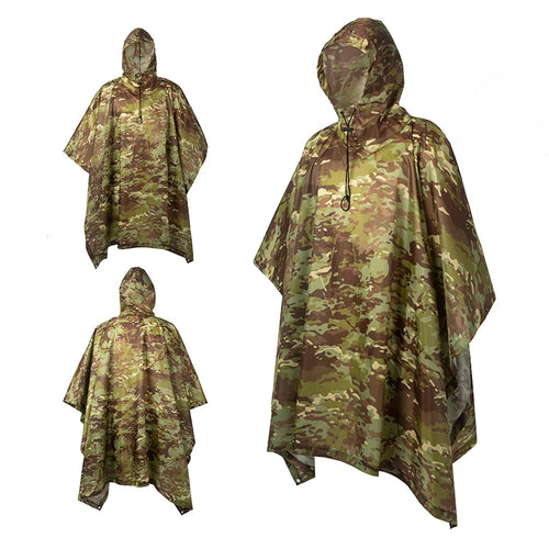 Men’s Military Waterproof Camo Raincoat – Impermeable Zipper Poncho