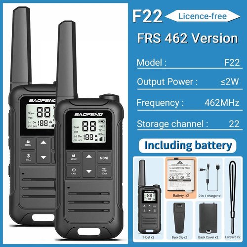 2pcs Baofeng F22 Mini Walkie Talkie PMR FRS – Long Range & Rechargeable