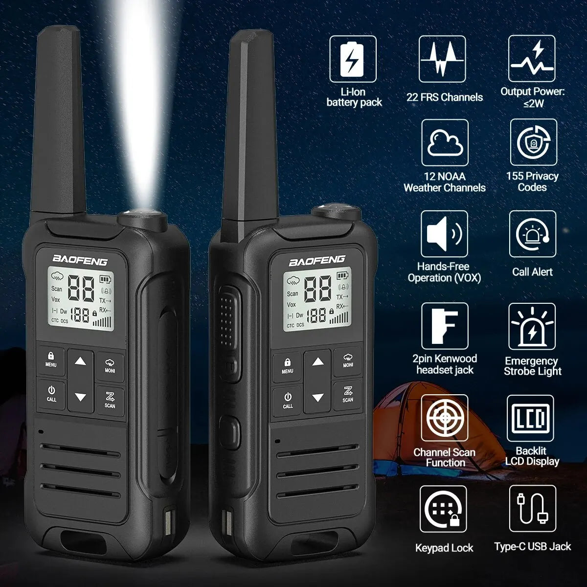 2pcs Baofeng F22 Mini Walkie Talkie PMR FRS – Long Range & Rechargeable