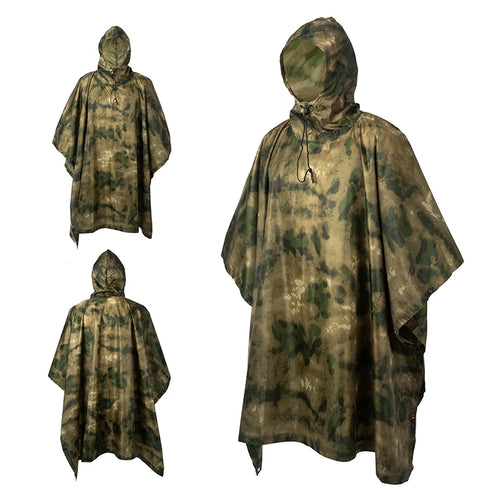 Men’s Military Waterproof Camo Raincoat – Impermeable Zipper Poncho