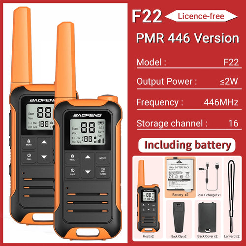 2pcs Baofeng F22 Mini Walkie Talkie PMR FRS – Long Range & Rechargeable