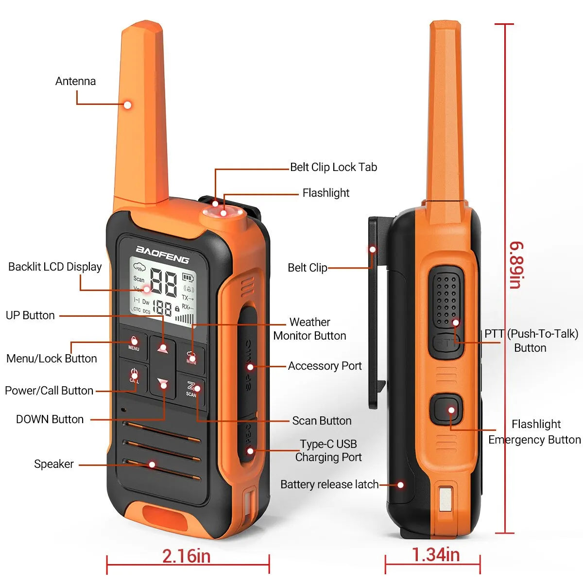 2pcs Baofeng F22 Mini Walkie Talkie PMR FRS – Long Range & Rechargeable