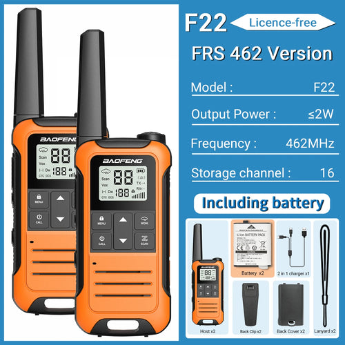 2pcs Baofeng F22 Mini Walkie Talkie PMR FRS – Long Range & Rechargeable