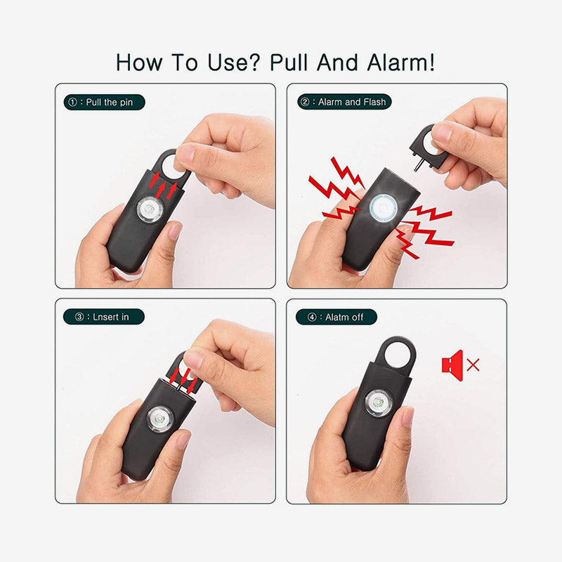 Portable Personal Safety Alarm – 125dB Flashing Keychain