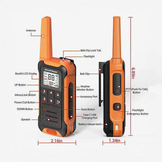 2pcs Baofeng F22 Mini Walkie Talkie PMR FRS – Long Range & Rechargeable