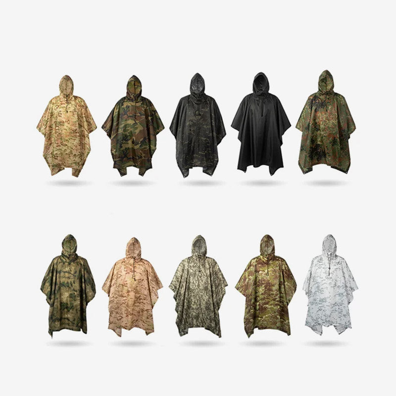 Men’s Military Waterproof Camo Raincoat – Impermeable Zipper Poncho