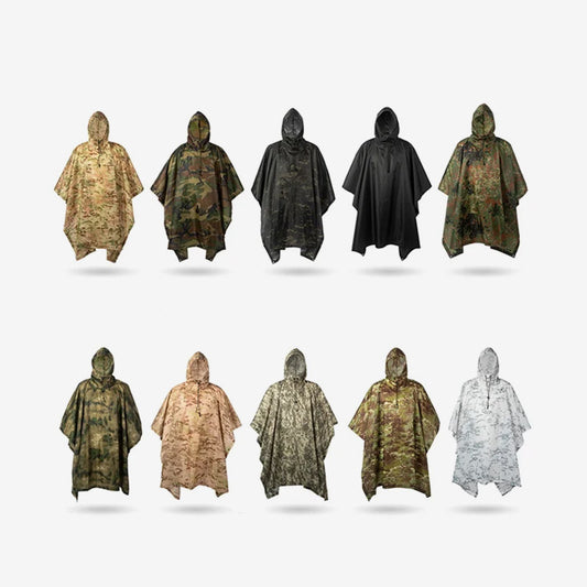 Men’s Military Waterproof Camo Raincoat – Impermeable Zipper Poncho