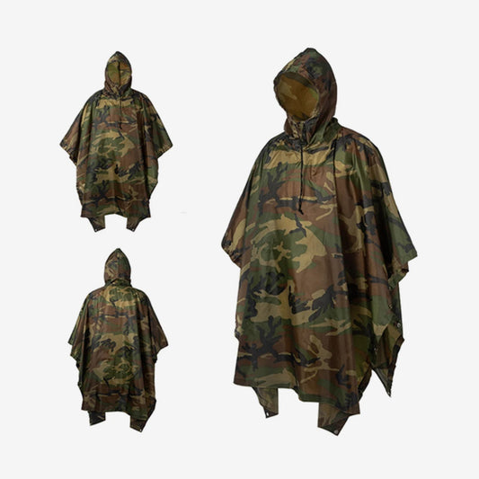 Men’s Military Waterproof Camo Raincoat – Impermeable Zipper Poncho