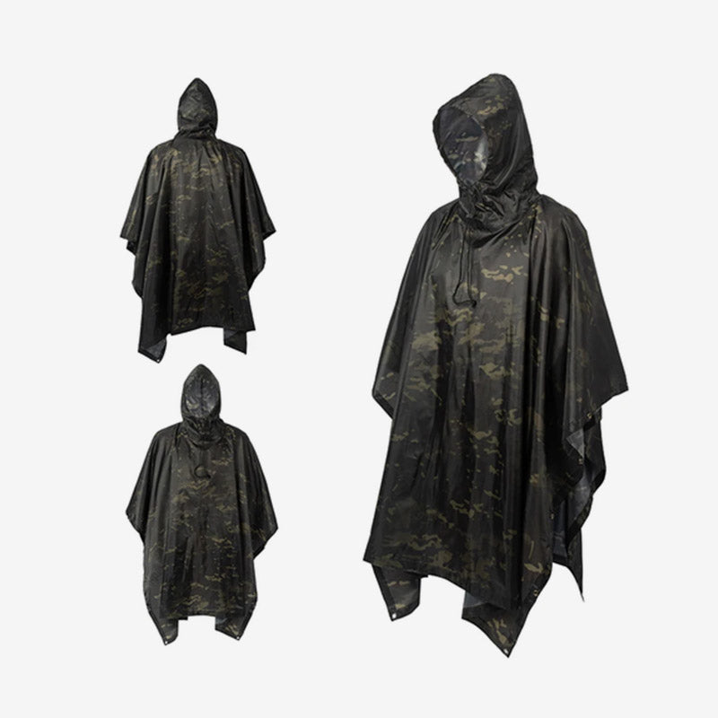 Men’s Military Waterproof Camo Raincoat – Impermeable Zipper Poncho