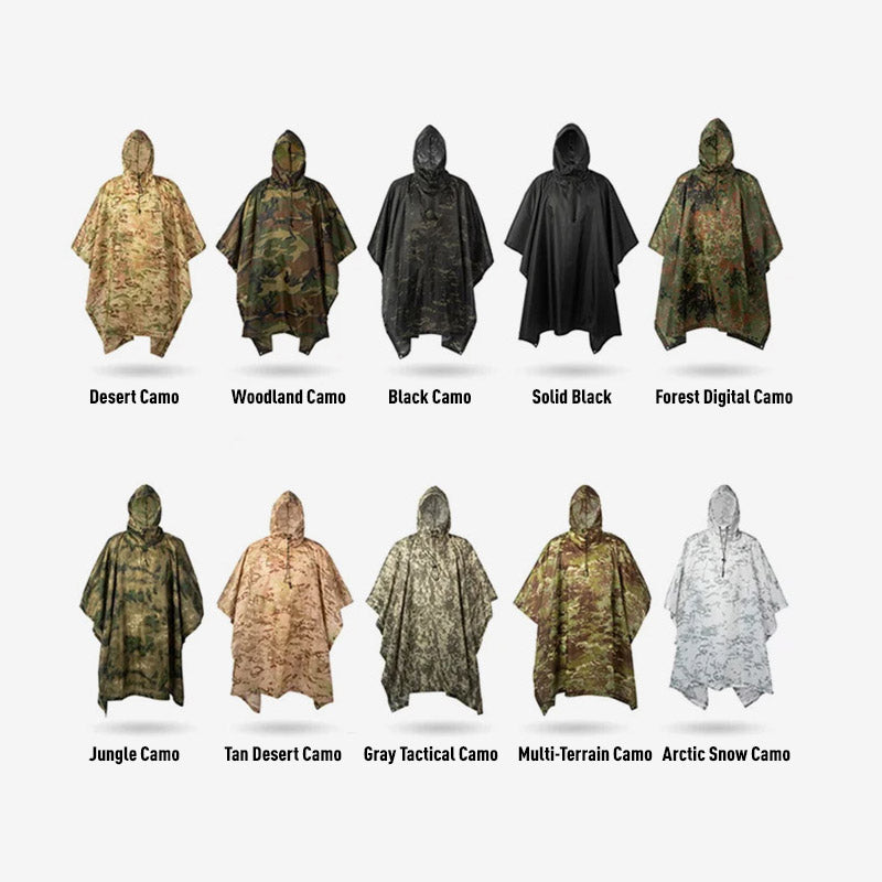 Men’s Military Waterproof Camo Raincoat – Impermeable Zipper Poncho