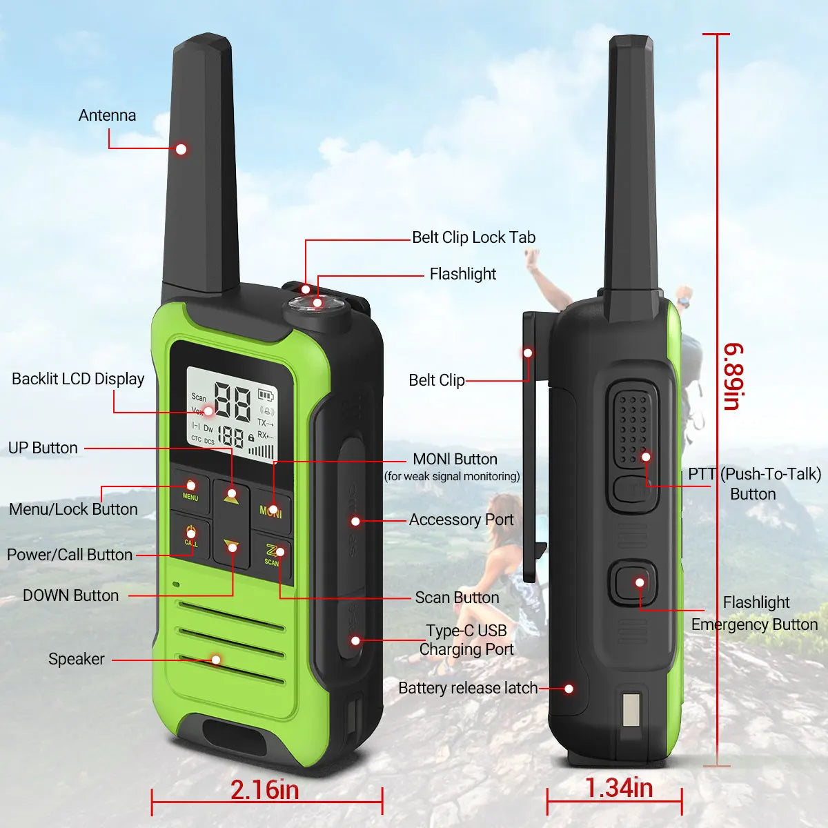 Long-Range Two-Way Radio Set with NOAA Weather Alert