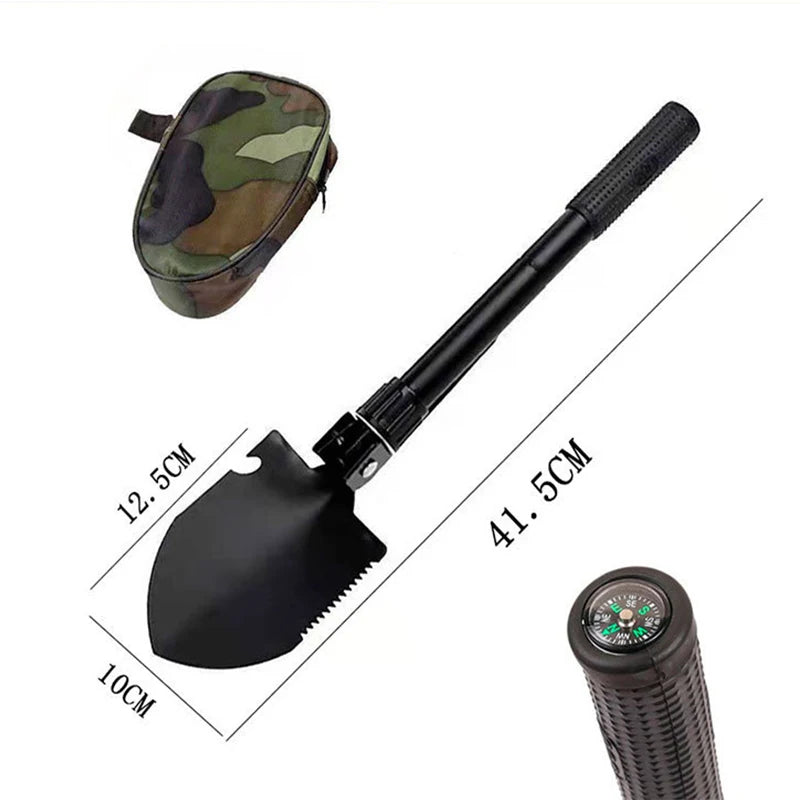 Folding Multi-Tool Camping Shovel with Compass