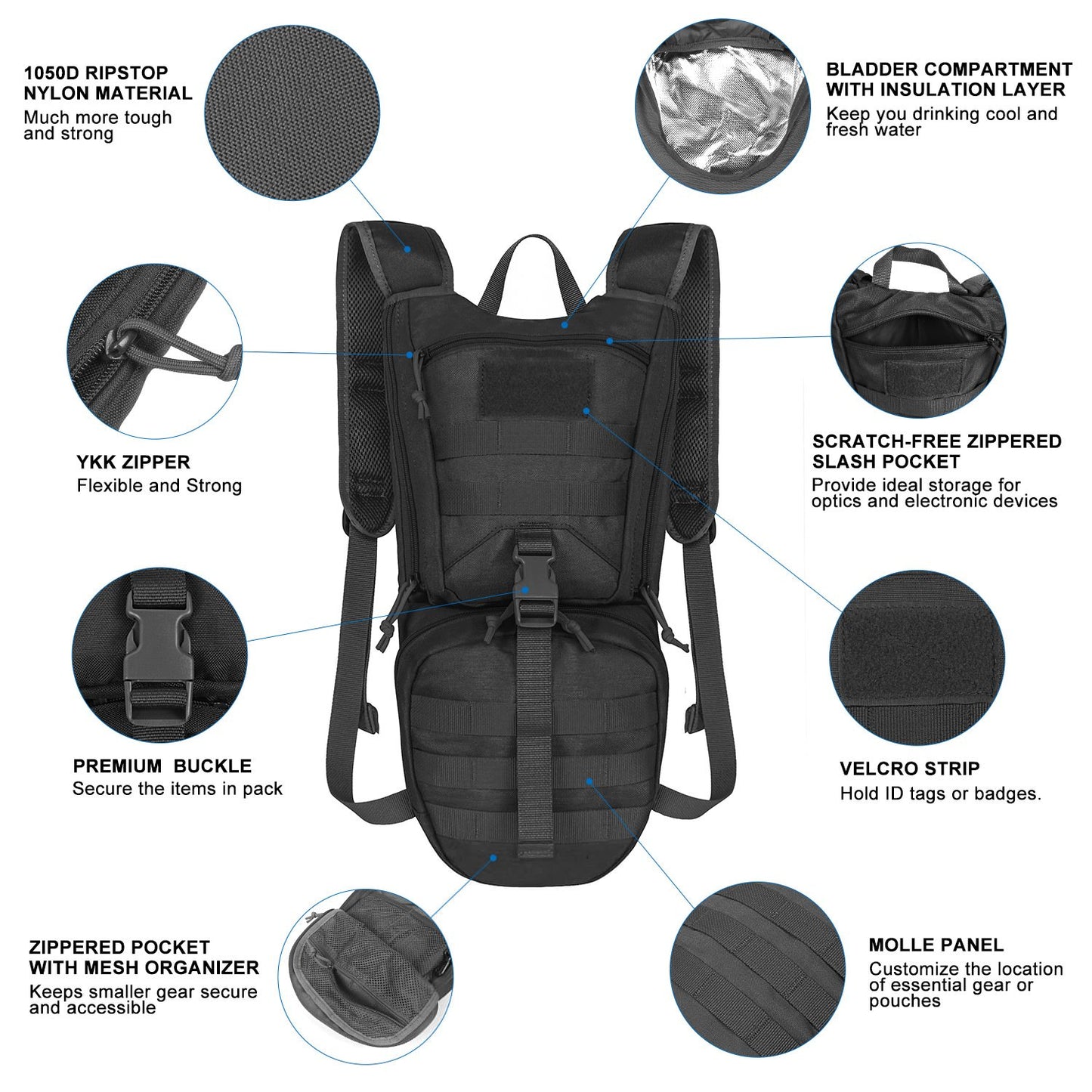 Tactical Hydration Backpack – 2.5L Bladder with Thermal Insulation