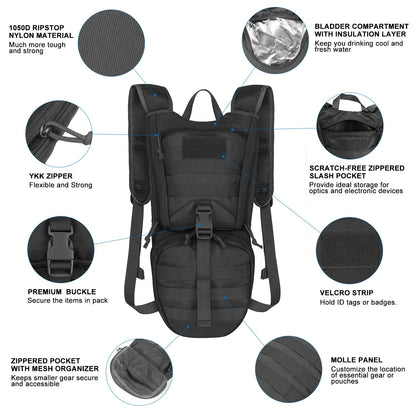 Tactical Hydration Backpack – 2.5L Bladder with Thermal Insulation