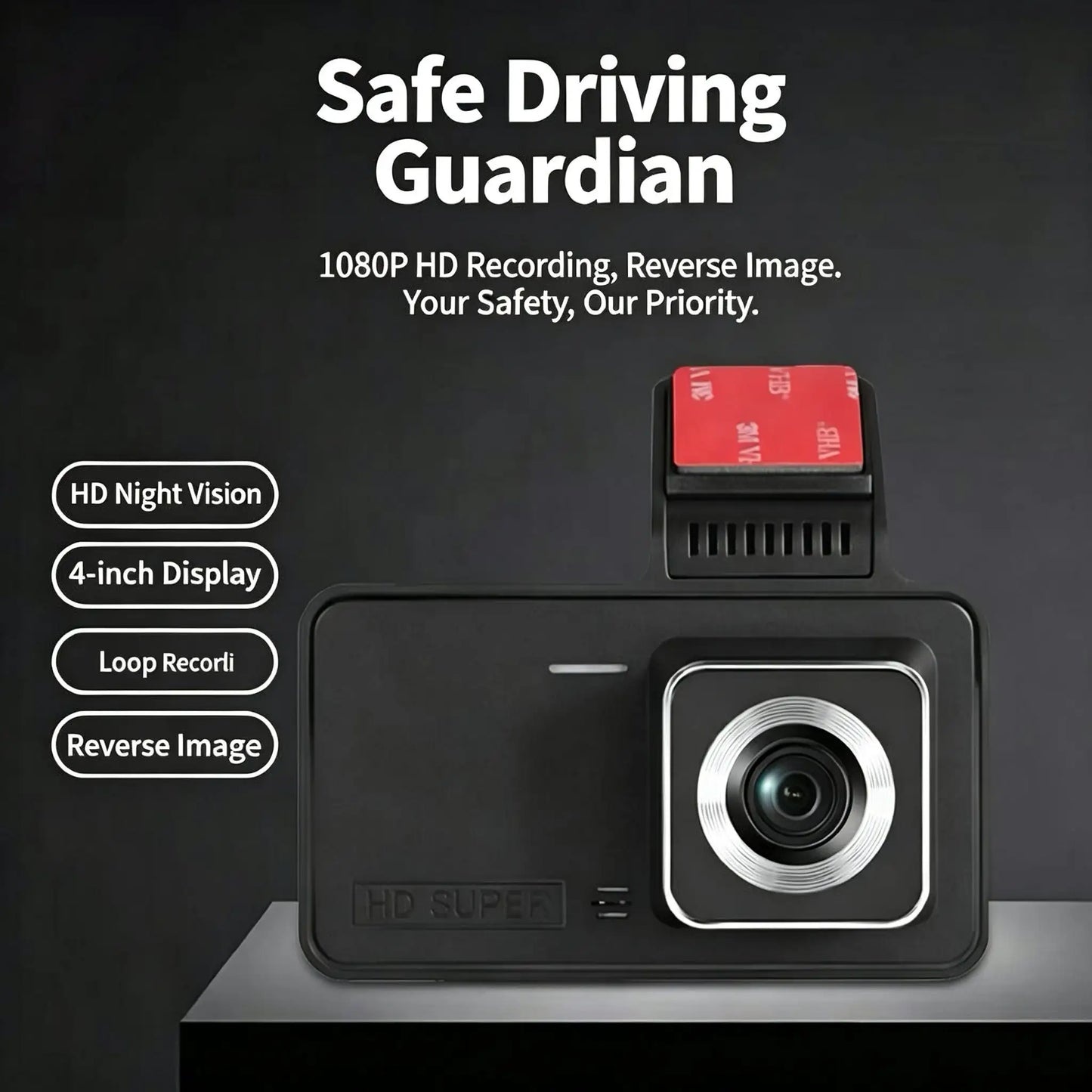 Dual Lens Dash Cam with Night Vision &amp; Parking Assist