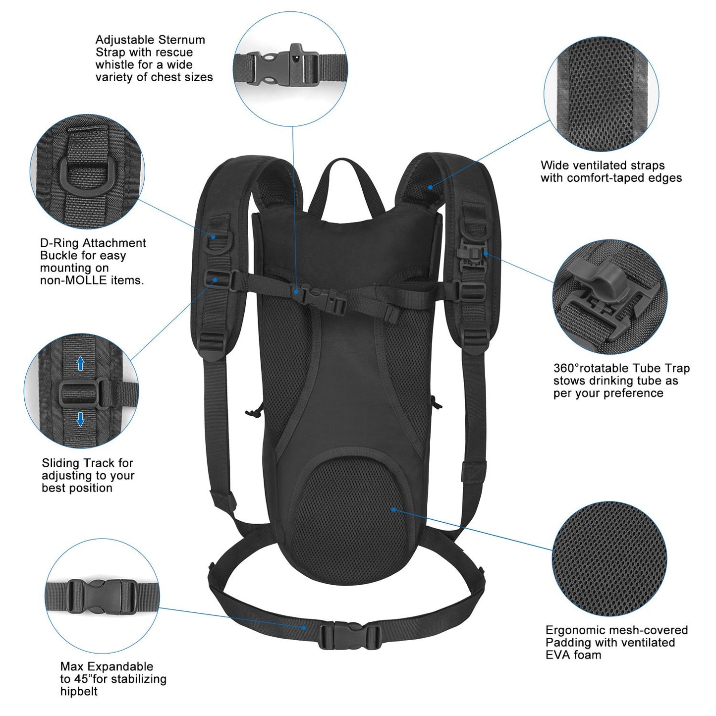 Tactical Hydration Backpack – 2.5L Bladder with Thermal Insulation