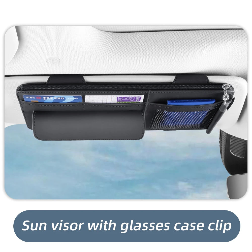 PU Leather Car Sun Visor Organizer with Photo Holder
