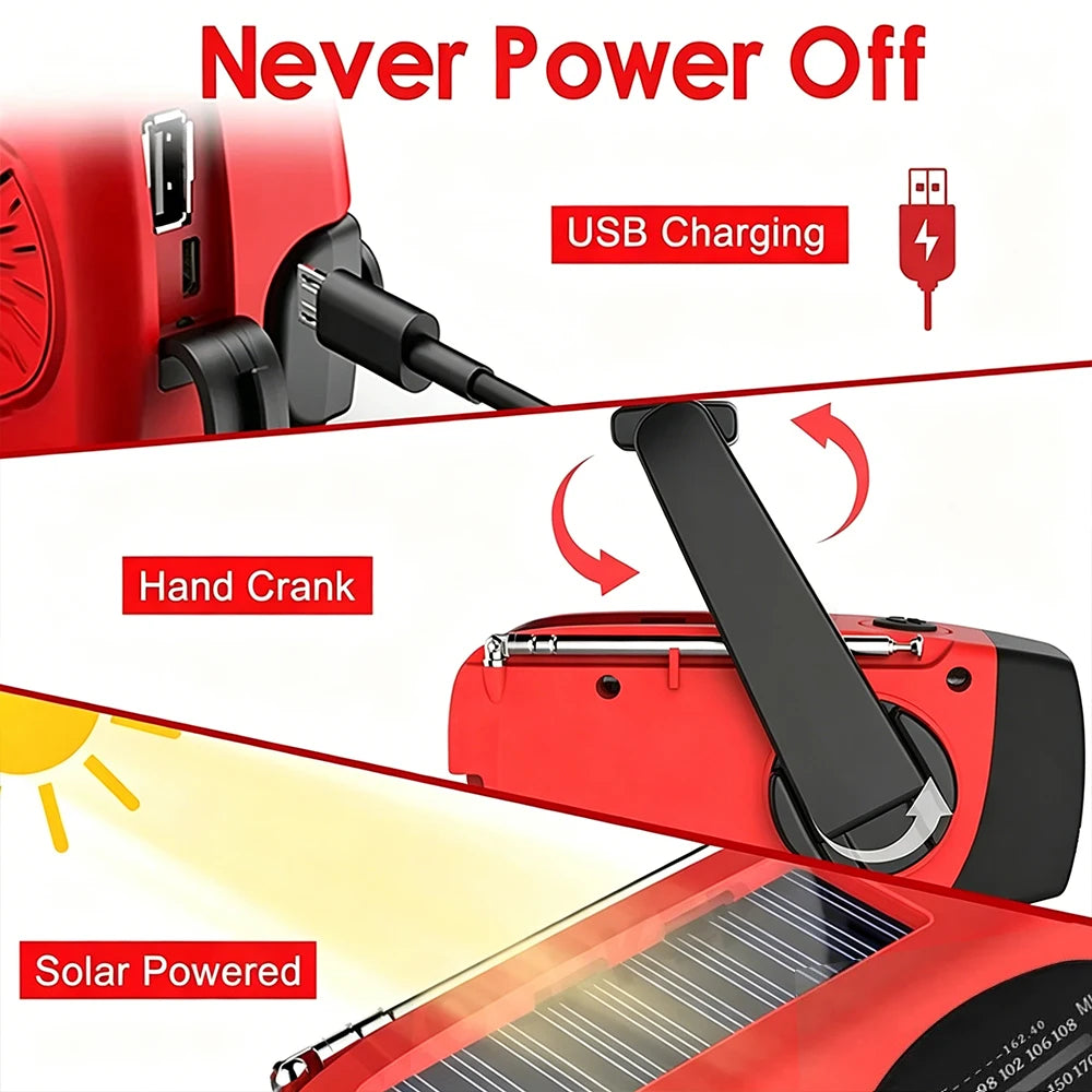 Hand Crank Solar Emergency Radio with Power Bank &amp; Flashlight