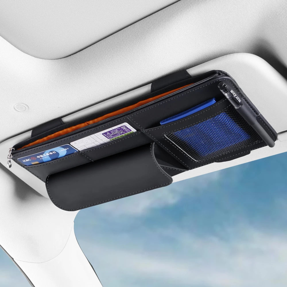 PU Leather Car Sun Visor Organizer with Photo Holder