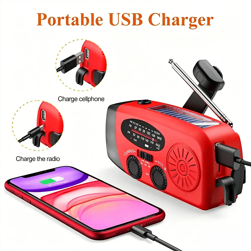 Hand Crank Solar Emergency Radio with Power Bank &amp; Flashlight