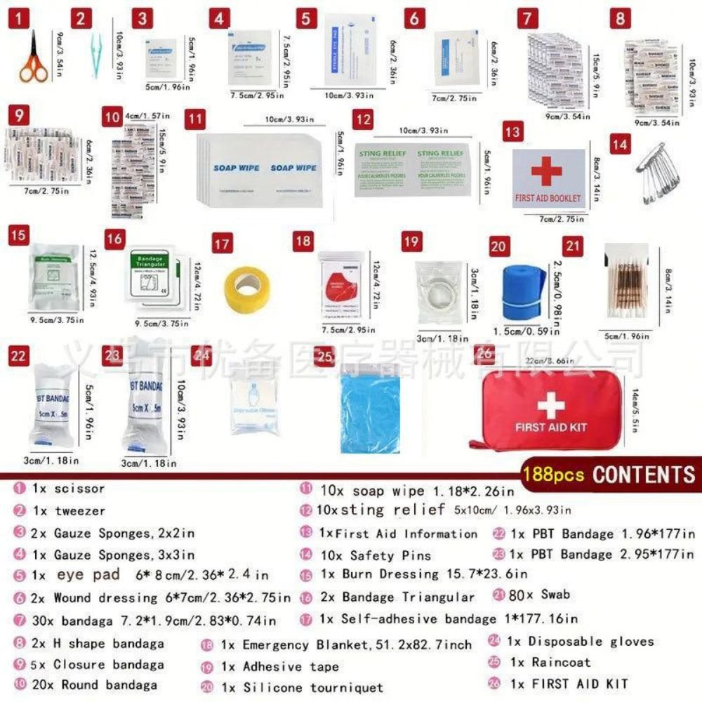 Emergency First Aid Kit – Portable & Comprehensive (188-Piece)